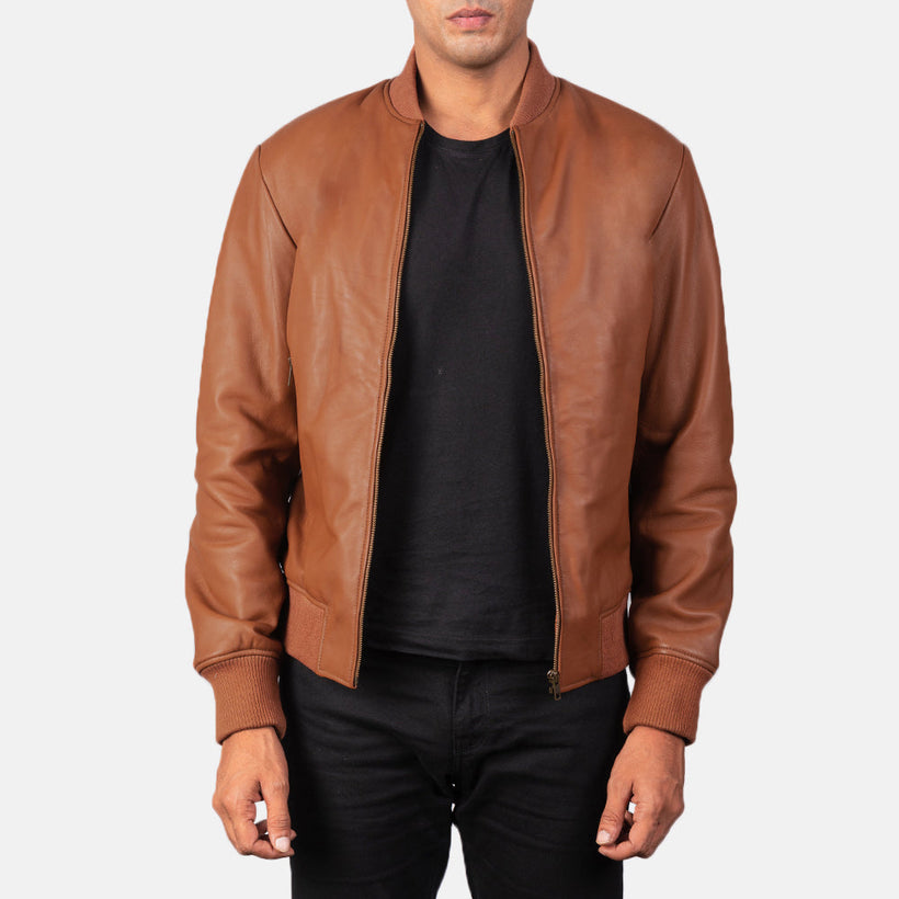 Shane Marrón Cazadora Bomber de Cuero para Hombre
