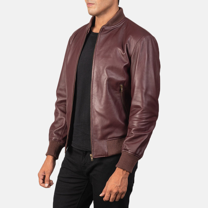 Shane Granate Chaqueta Bomber de Cuero para Hombre