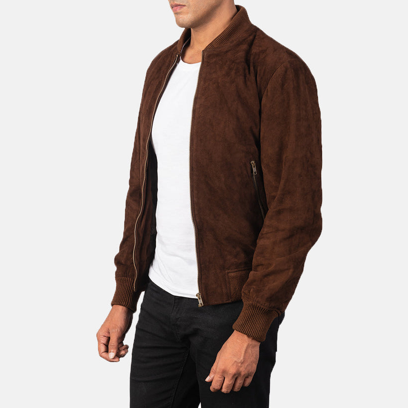 Shane Mocha Suede Cazadora Bomber de Cuero para Hombre