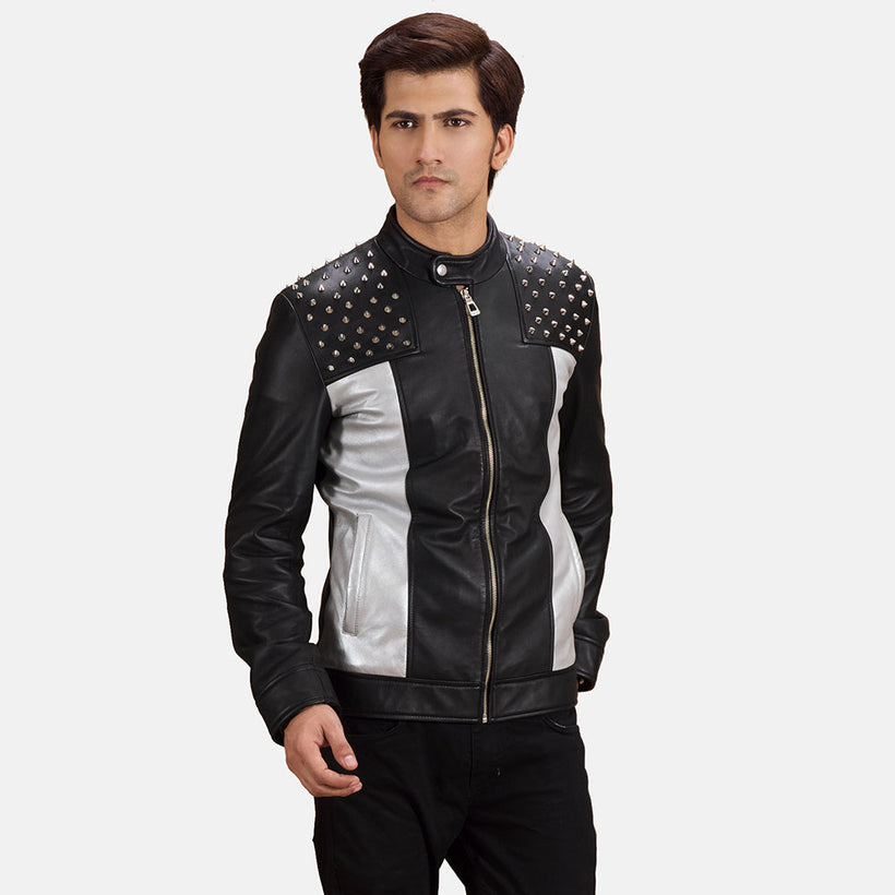 Shapron Studded Chaqueta Biker de Cuero para Hombre