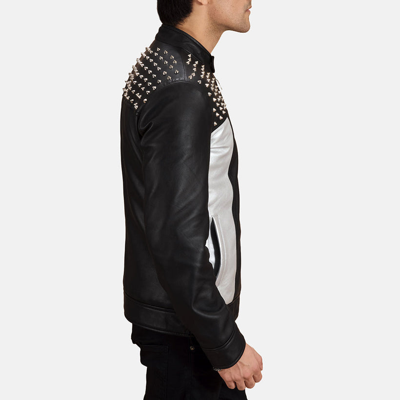 Shapron Studded Chaqueta Biker de Cuero para Hombre
