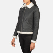 
Sherilyn B-3 Negro Chaqueta Bomber de Cuero para Mujer – alternate product view 2