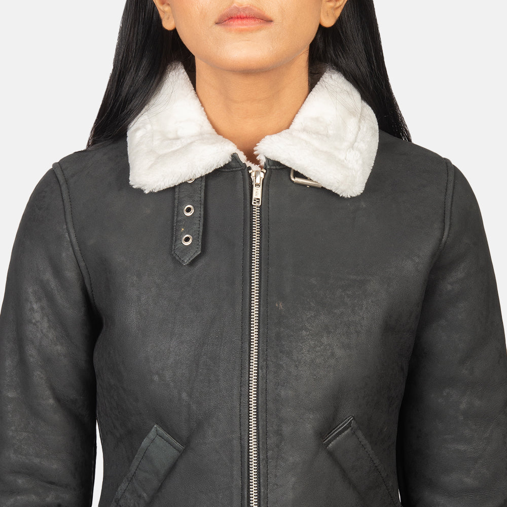 
Sherilyn B-3 Negro Chaqueta Bomber de Cuero para Mujer – alternate product view 6
