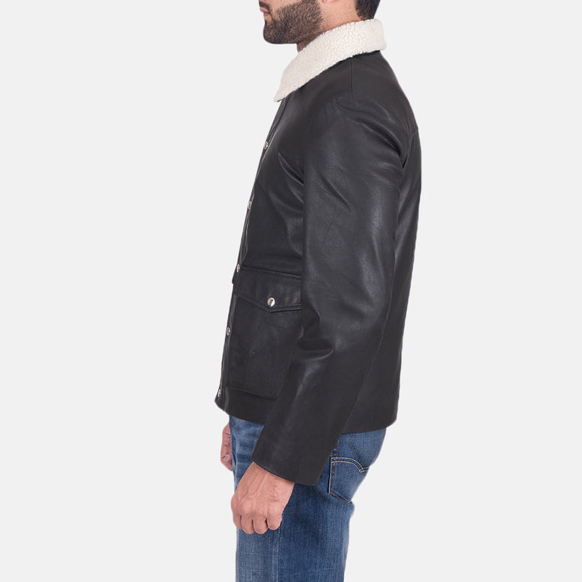 Snow Cole Negro Chaqueta de Cuero para Hombre
