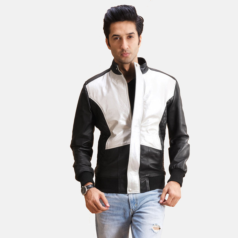 Spade Silver Negro Cazadora Bomber de Cuero para Hombre
