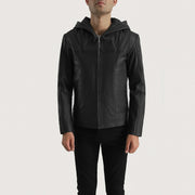 Black Goatskin Leather Hooded Jacket - Vista trasera con ajuste entallado en hombros y bajo impecable