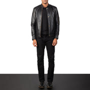 Detalle de cerca of Band with snap button &amp; Zipper Hardware on Men's Tea House Negro Chaqueta Biker de Cuero para Hombre