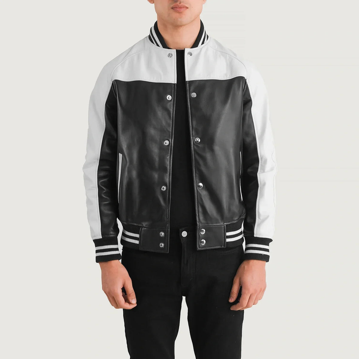 Terrance Negro Varsity Chaqueta de Cuero para Hombre – Vista alternativa del producto 1
