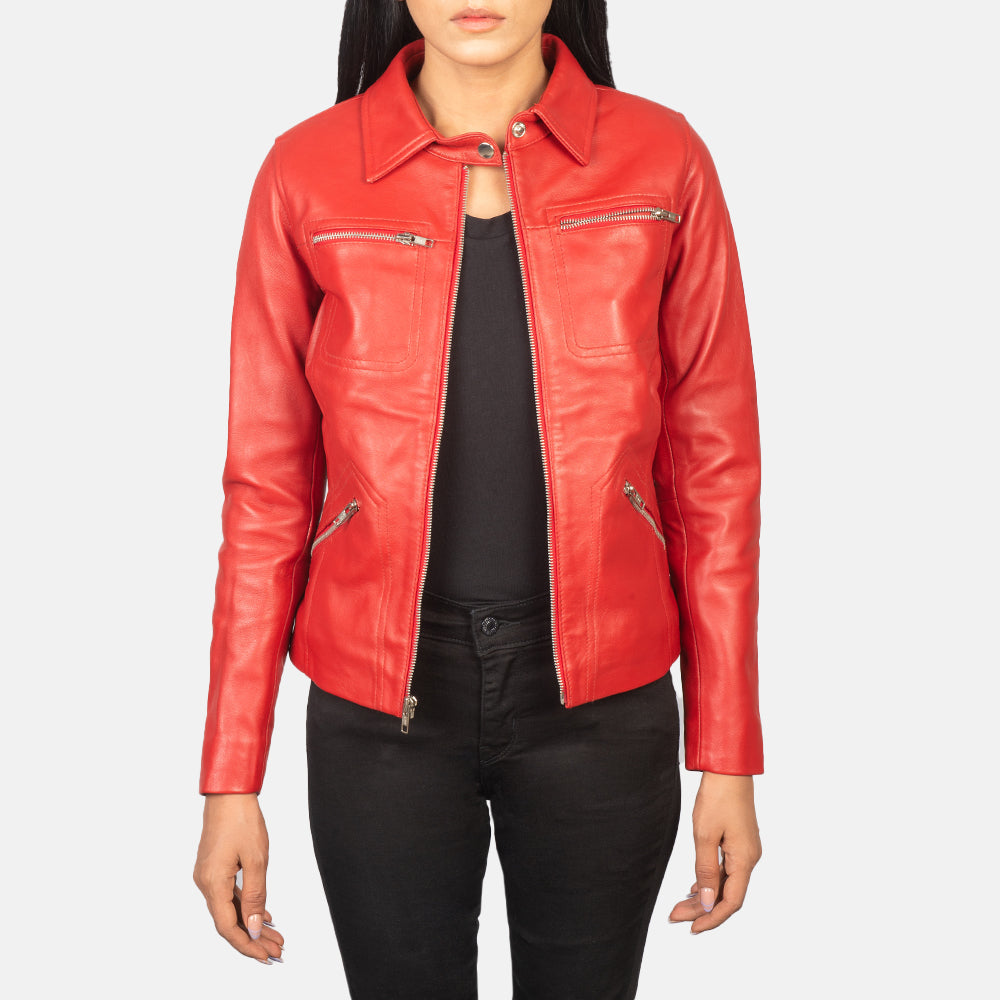 
Tomachi Red Leather Jacket in Red Sheep Skin Leather - Vista frontal y silueta entallada | Comprar online