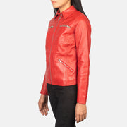
Red Sheep Skin Leather Biker Jacket - Vista posterior con hombros definidos y bajo impecable