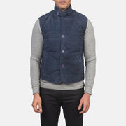 
Vista de detalle of Notch with removable throat latch & Button Hardware on Tony Azul Suede Vest para Hombre