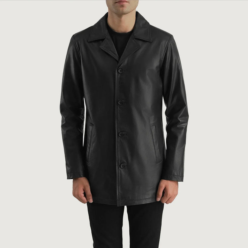 Urban Slate Negro Abrigo de Cuero para Hombre