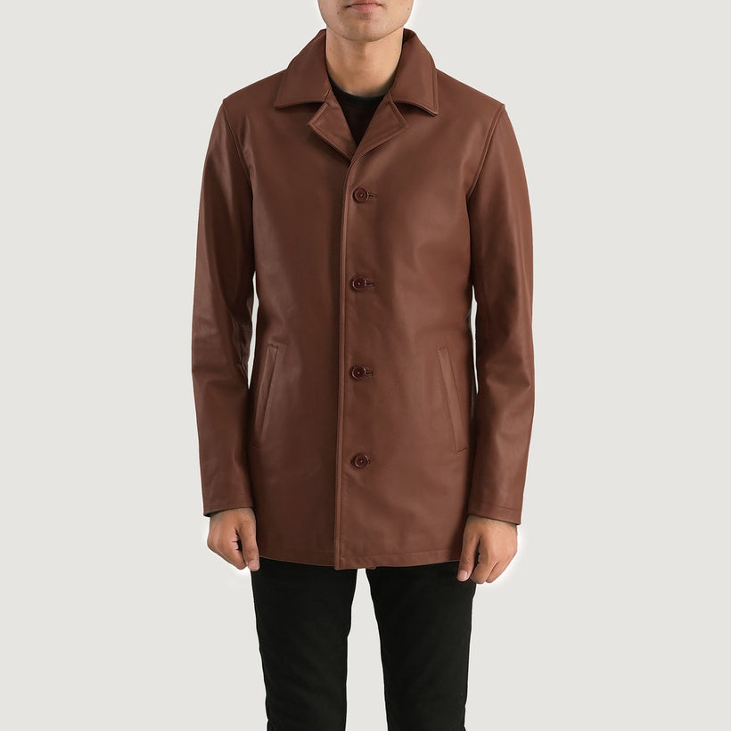 Urban Slate Marrón Abrigo de Cuero para Hombre