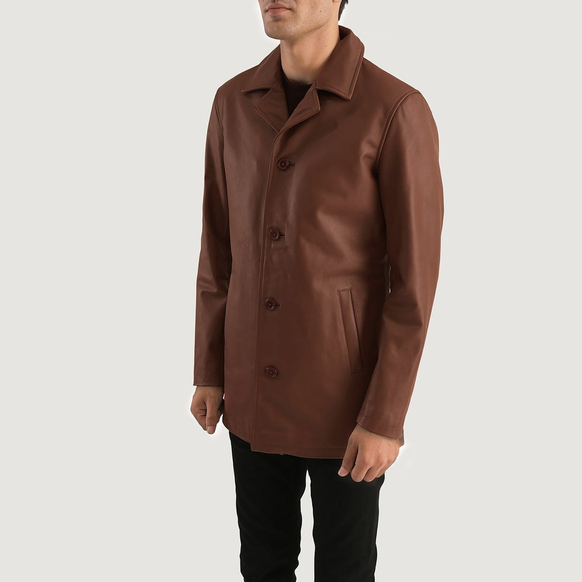 Brown Cowhide leather Coat - Vista trasera con ajuste entallado en hombros y bajo impecable