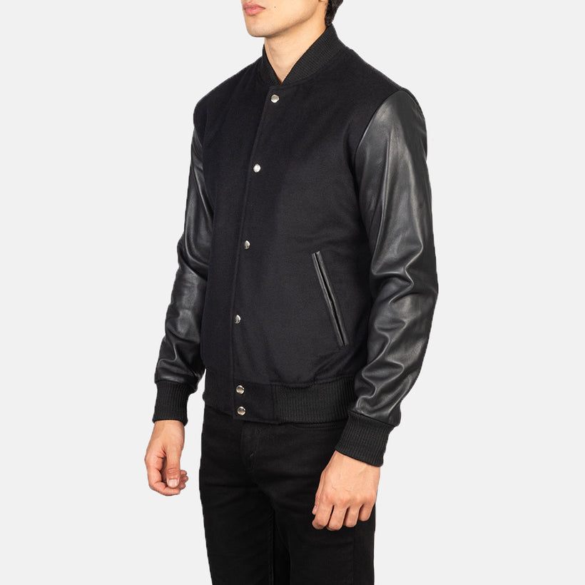 Vaxton Negro Hybrid Varsity Chaqueta de Cuero para Hombre