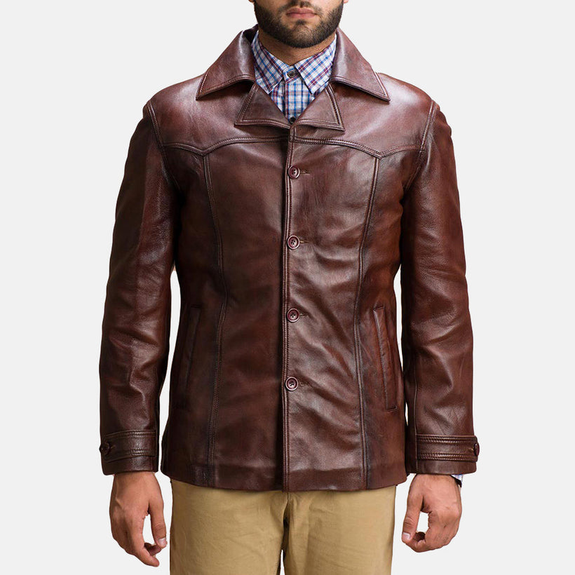 Vincent Alley Marrón Chaqueta de Cuero para Hombre