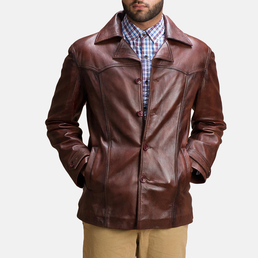 Vincent Alley Marrón Chaqueta de Cuero para Hombre
