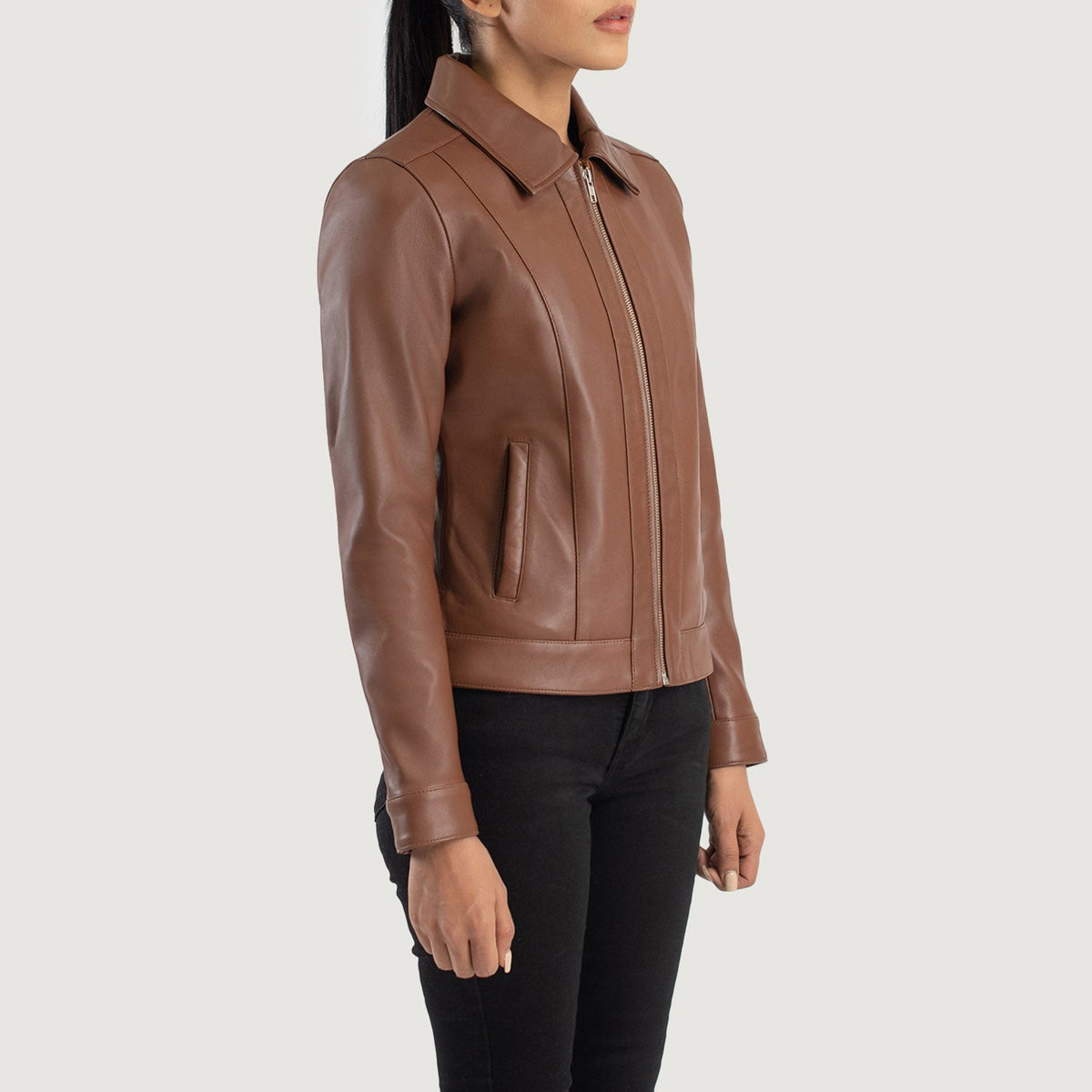 Vixen Classic Collar Chaqueta de Cuero para Mujer – Vista alternativa del producto 2