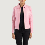 Women's Vixen Pink Classic Collar Leather Jacket in Pink Sheepskin Leather - Vista frontal y silueta a medida | Comprar online