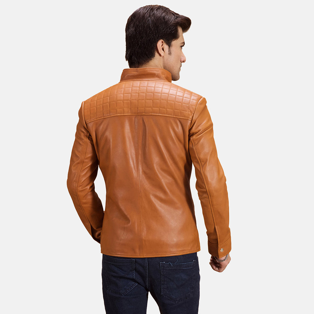 
Vista de detalle of Notch & Zipper Hardware on Voltex Tostado Chaqueta Biker de Cuero para Hombre