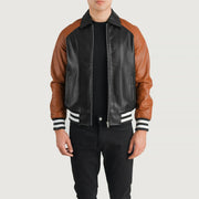 
Walton Blue Leather Varsity Jacket in Blue Sheepskin Leather - Vista frontal y silueta entallada | Comprar online