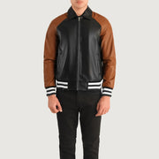 
Vista de detalle of Shirt collar & Zipper Hardware on Walton Blue Leather Varsity Jacket