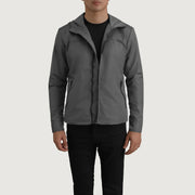 
Wesley Gris Hooded Windbreaker Chaqueta de Cuero para Hombre in Grey Full-Grain Leather - Vista frontal y silueta entallada | Comprar online