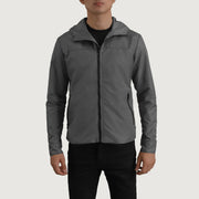 
Vista de detalle of Classic Collar & Zipper With Inside Wind Flap. Hardware on Wesley Gris Hooded Windbreaker Chaqueta de Cuero para Hombre
