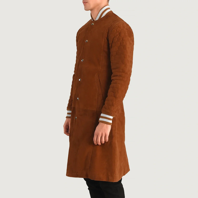 Wilde Marrón Suede Varsity Abrigo de Cuero para Hombre