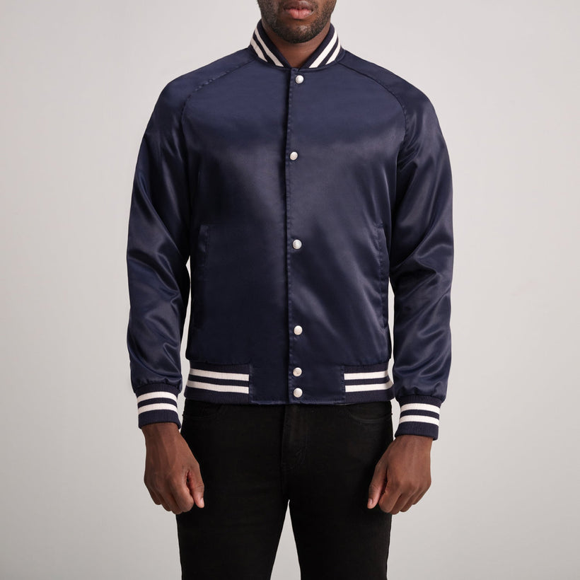 Xander Azul Varsity Chaqueta de Cuero para Hombre