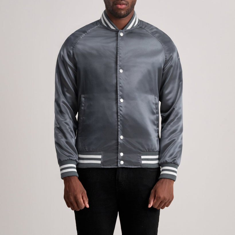 Xander Gris Varsity Chaqueta de Cuero para Hombre