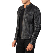 Black Goatskin Snuffed Biker Jacket - Vista trasera con ajuste entallado en hombros y bajo impecable