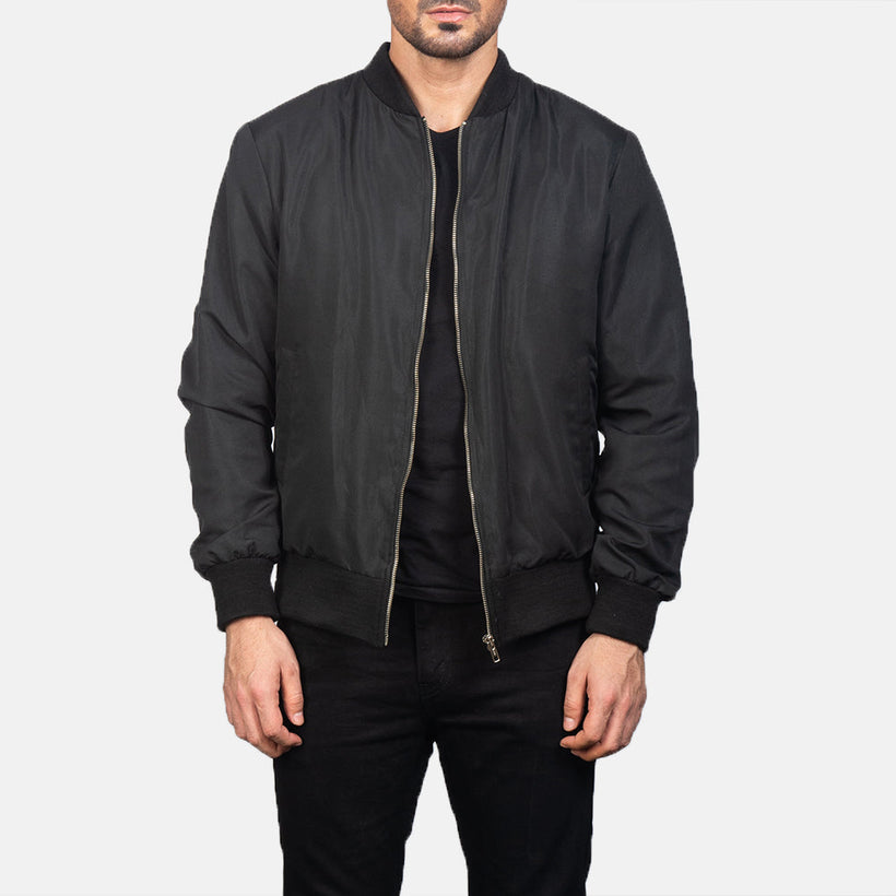 Zack Negro Cazadora Bomber de Cuero para Hombre