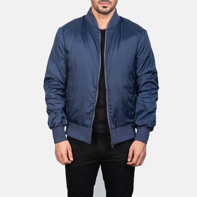 Zack Azul Cazadora Bomber de Cuero para Hombre