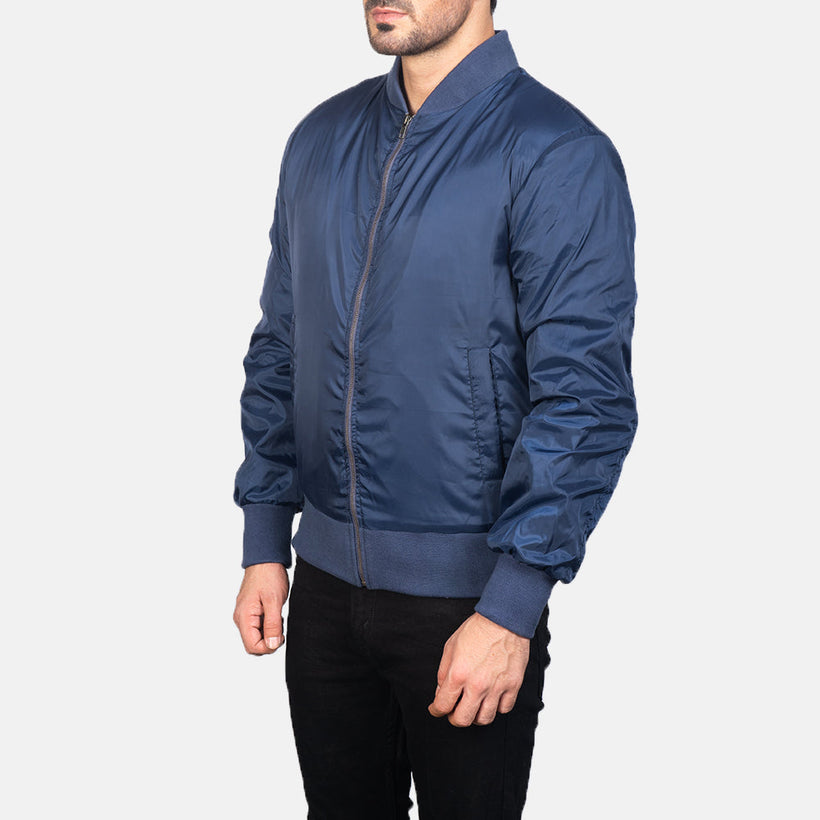 Zack Azul Cazadora Bomber de Cuero para Hombre