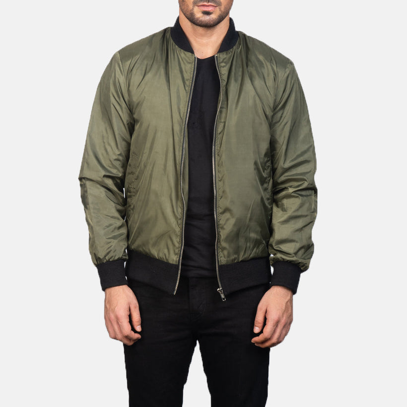 Zack Verde Cazadora Bomber de Cuero para Hombre