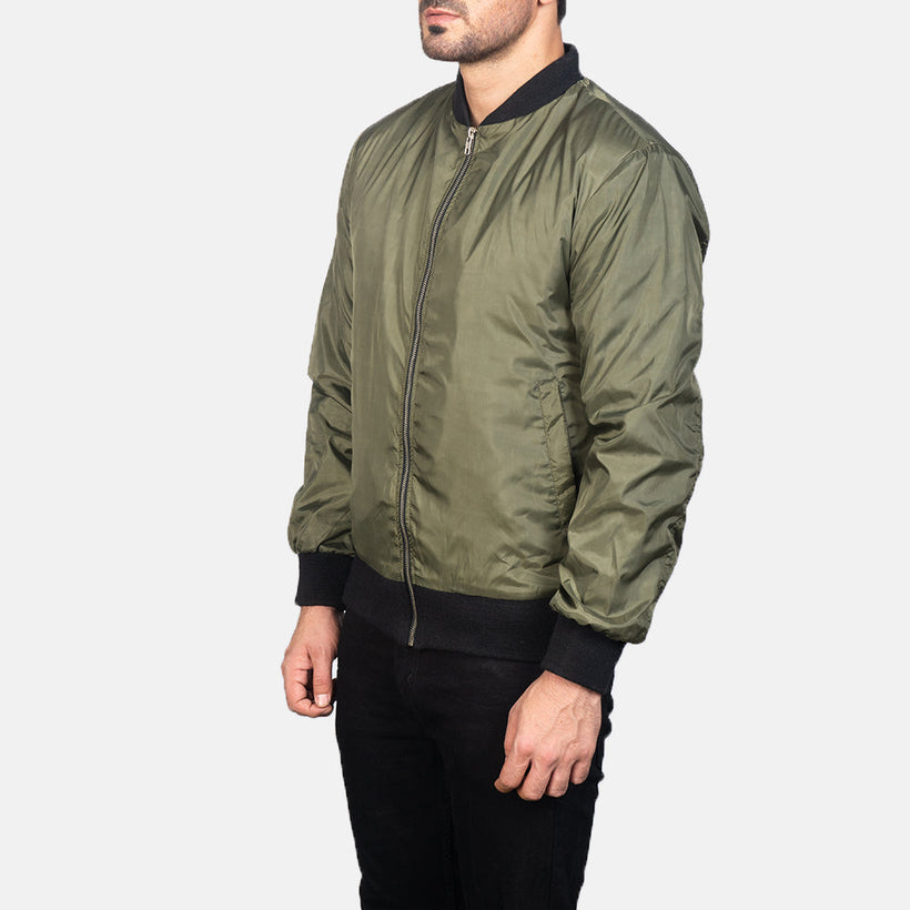 Zack Verde Cazadora Bomber de Cuero para Hombre