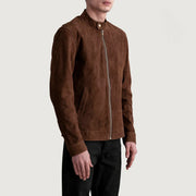 Brown Goatskin Suede Biker Jacket - Vista trasera con ajuste entallado en hombros y bajo impecable