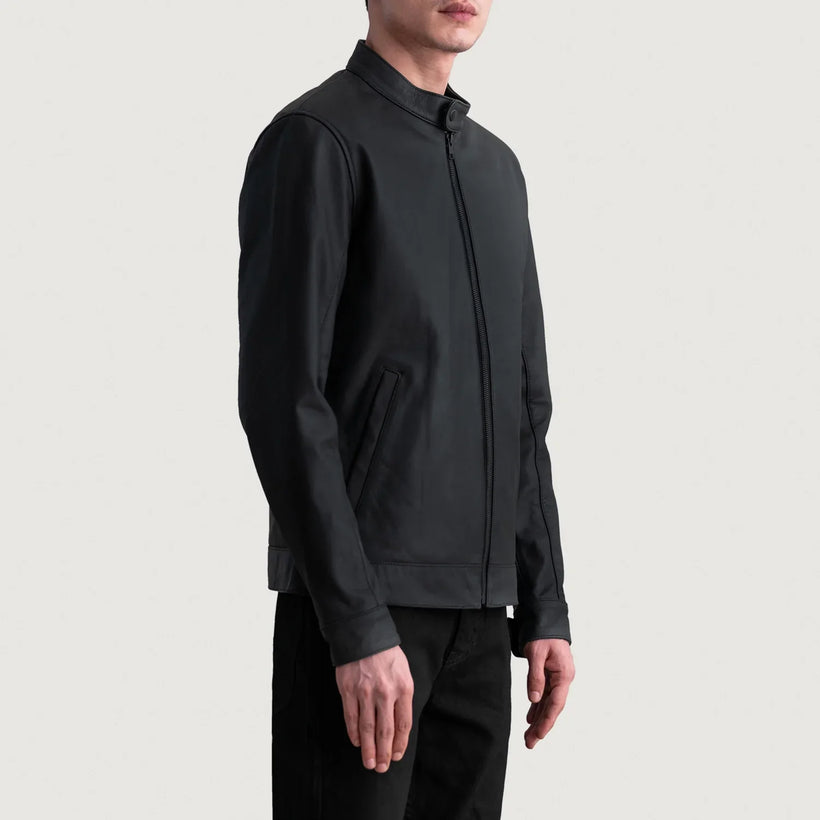 Zen Matte Negro Chaqueta Biker de Cuero para Hombre