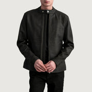 Zen Tumbled Marrón Chaqueta Biker de Cuero para Hombre in Tumbled Brown Sheepskin Leather - Vista frontal y silueta a medida | Comprar online