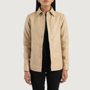 
Zenith Beige Leather Shirt Jacket in Beige Sheepskin Leather - Vista frontal y silueta entallada | Comprar online