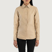 
Vista de detalle of Shirt & Leather Buttons Hardware on Zenith Beige Leather Shirt Jacket